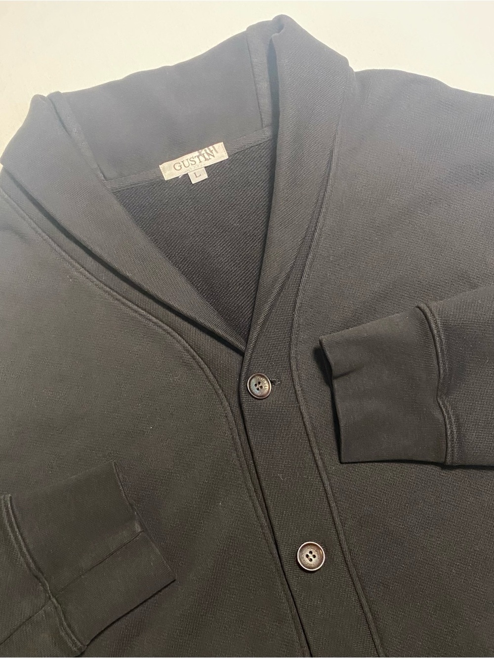 Gustin French Terry Shawl Collar Cardigan Men L SLIM Sweater